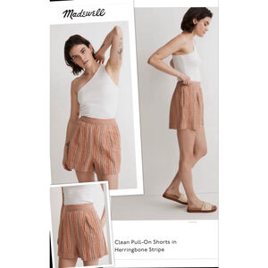 Madewell Earthy herringbone-striped Minimalist Linen High Waist Shorts size 26